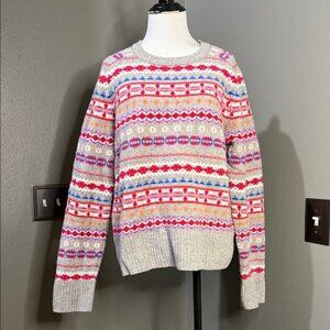 J. Crew Colorful Fair Isle Crew Neck Sweater 100% wool